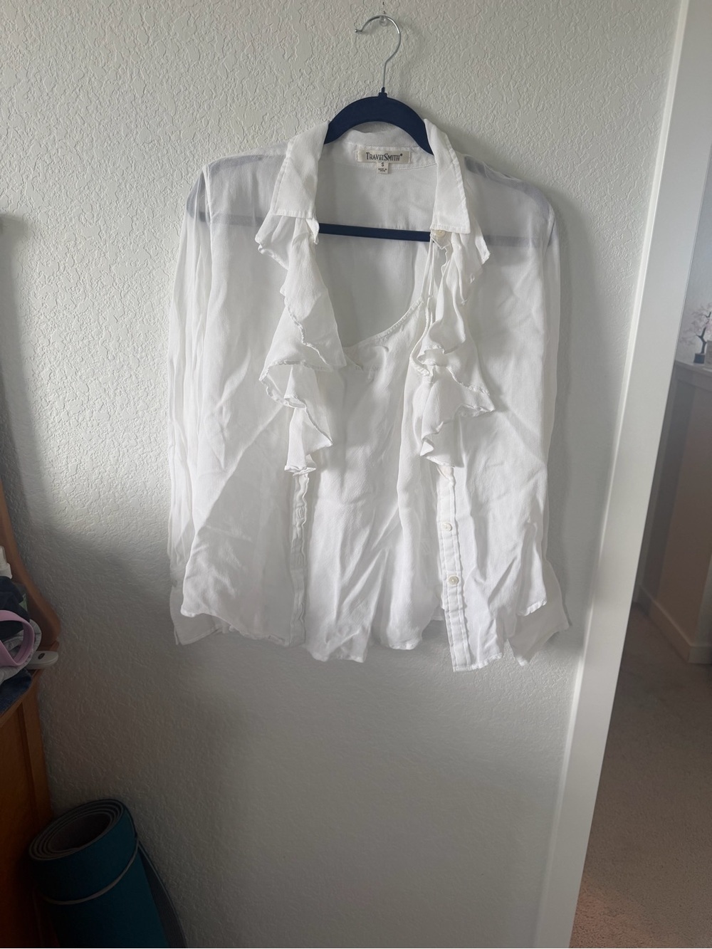 White Ruffled Button-Down Blouse two piece set (tank & blouse)